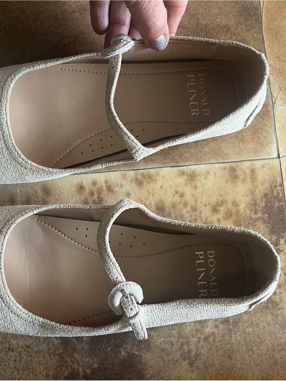 Donald J. Pliner Beige RUMMA beige Suede Mary Jane Flats with Buckle Strap